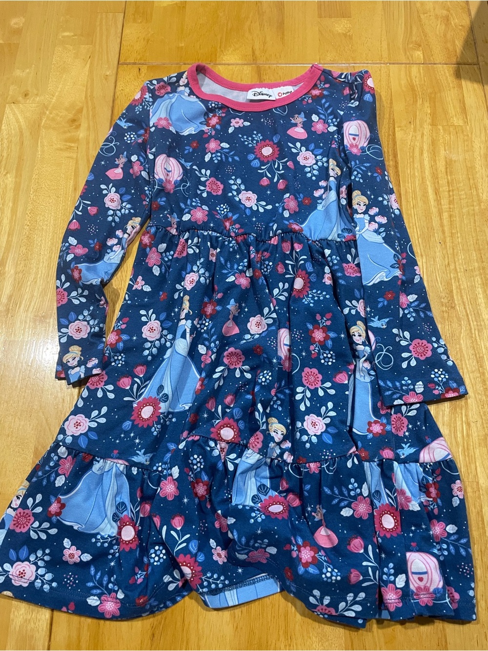 Disney Navy Blue Floral Princess Tiered Long-Sleeve Dress